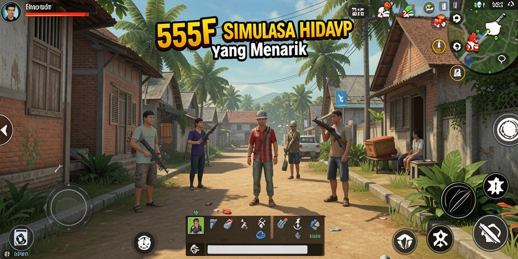 Tampilan gameplay menakjubkan dari 555F yang memperlihatkan simulasi kehidupan.