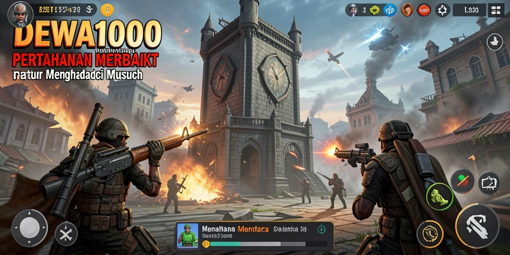 Gameplay seru DEWA1000 dalam menara pertahanan melawan gelombang musuh.