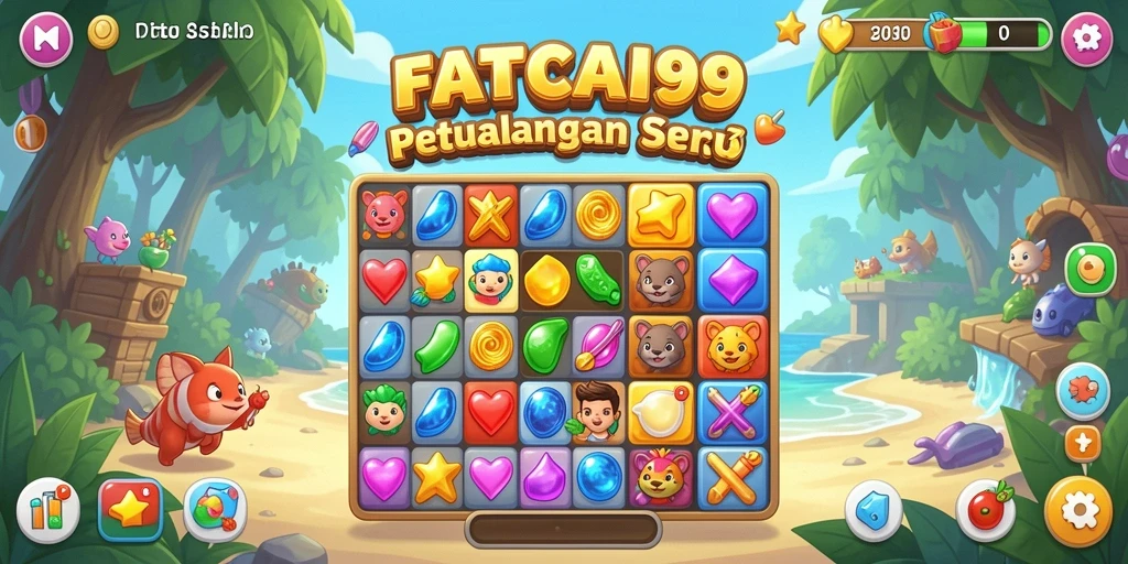 Tampilan gameplay FATCAI99 yang penuh warna dan menantang di level Match-3.