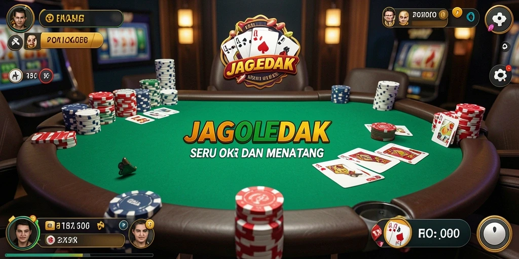 Gameplay seru JAGOLEDAK dengan pemain berkompetisi di meja poker.