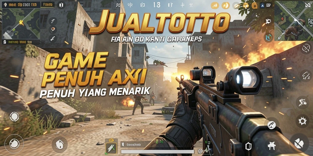 Screenshot JUALTOTO menampilkan aksi pertempuran FPS yang menegangkan.