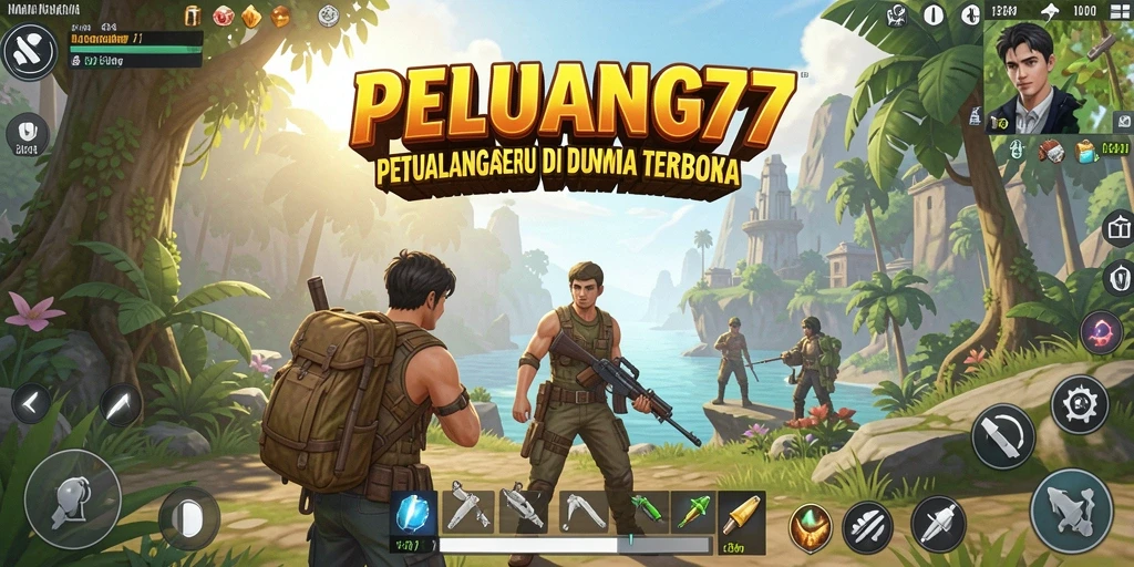 Screenshot gameplay PELUANG77 menampilkan dunia terbuka yang luas dan indah.