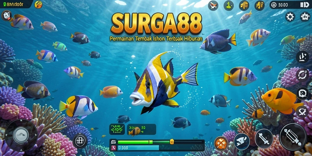 Gameplay SURGA88 menembak ikan yang penuh warna dan seru.